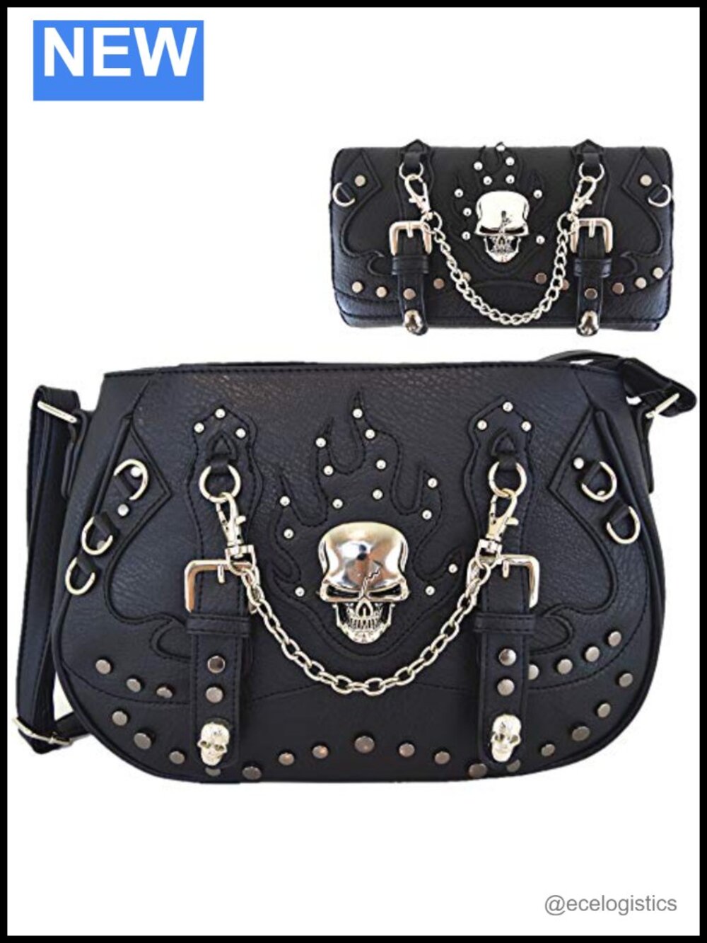 Vegan Leather Skull Crossbody Bag with Removable Strap